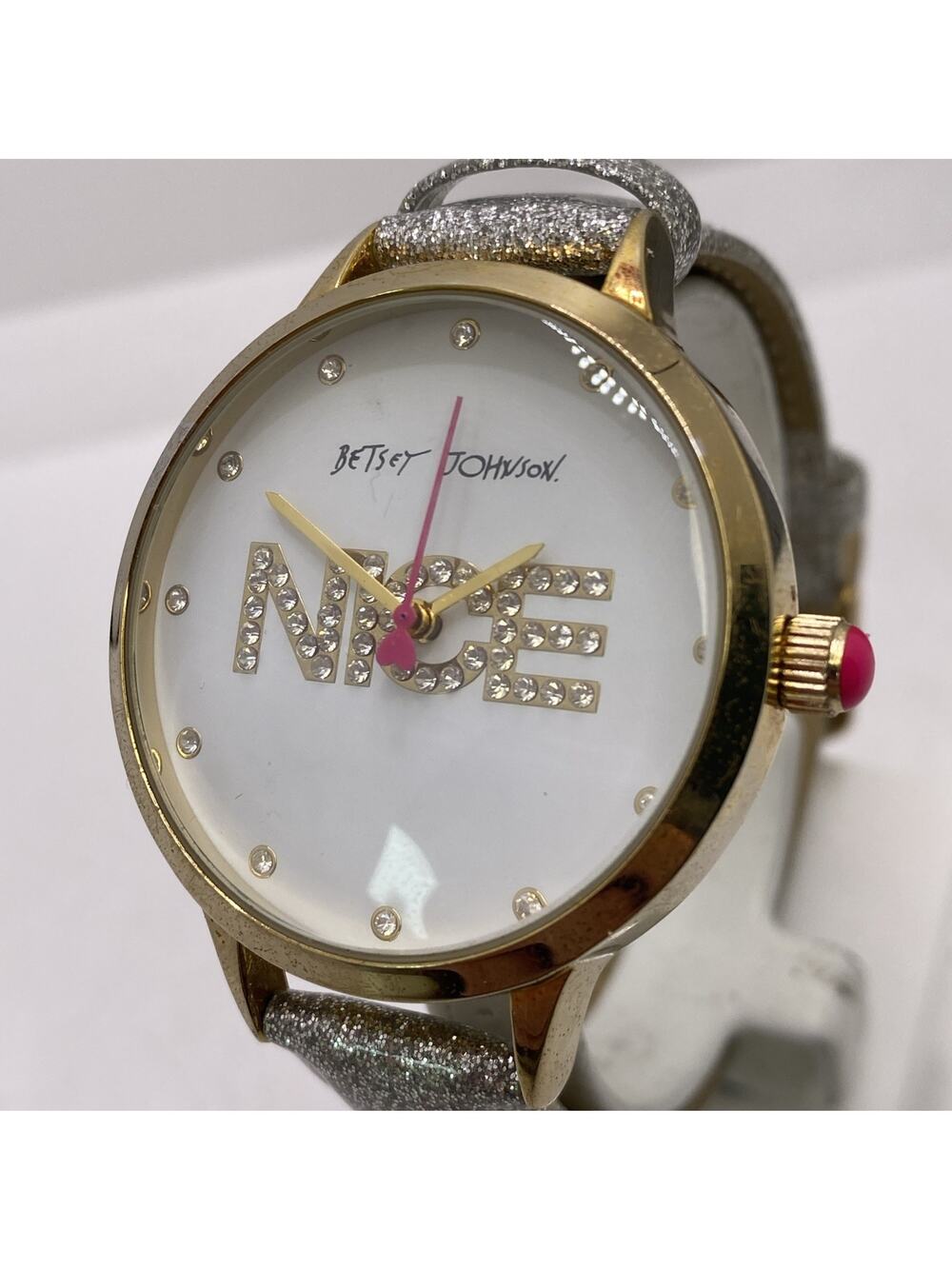 Betsey Johnson Womens Gold Tone Silver Glitter Watch New Battery
